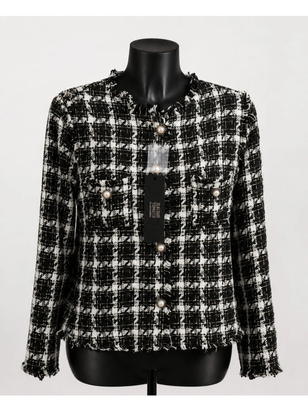 Jealous Tomato Black & White Tweed Pearl-Button Blazer